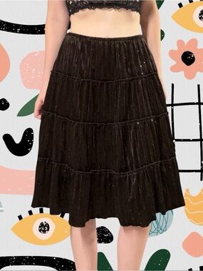 Gracie | Vintage Y2K Brown High Waisted Velvet Sequin Knee Length Skirt